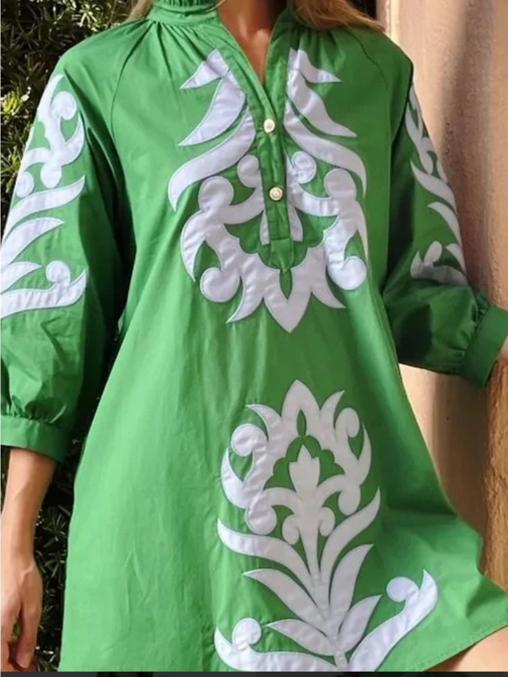 JODIFL Green Tunic with White Embroidered Motifs